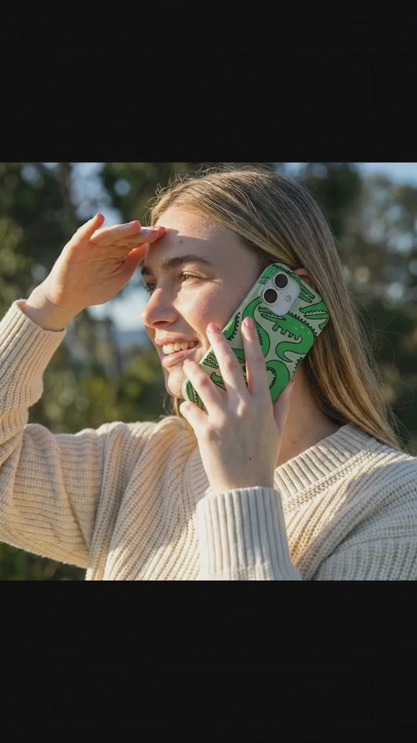 Sage Green Croc a Doodle iPhone 16 Case - Product video demonstration