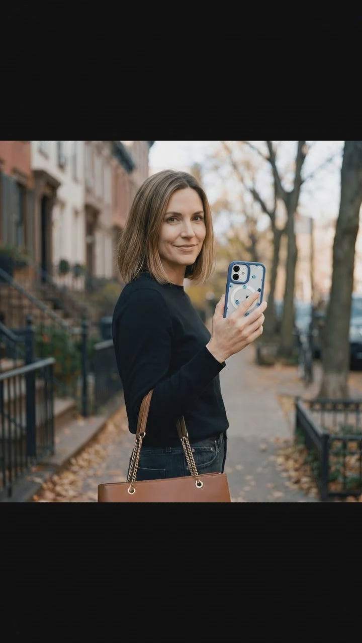 Clear Black and Blue iPhone 17 Case With True Blue Ridge (MagSafe included) - Product video demonstration