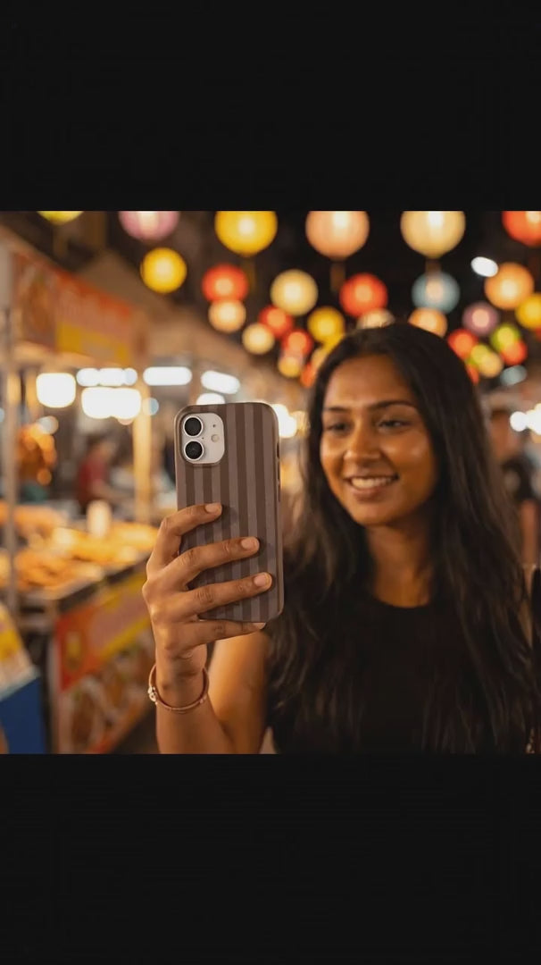 Chocolate Brown Cocoa Stripes iPhone 15 Pro Case - Product video demonstration