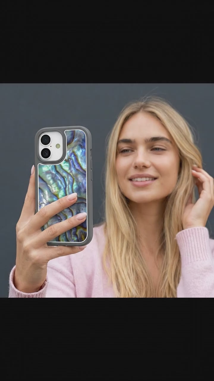 Clear Opal Tide iPhone 17 Case With Noir Ridge (MagSafe included) - Product video demonstration