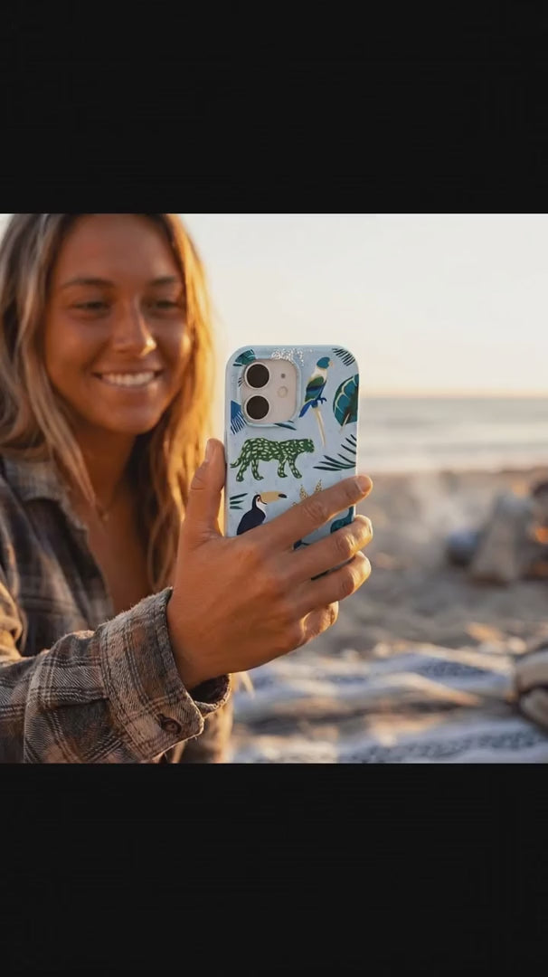 Powder Blue Tropical Rainforest iPhone 17 Pro Case - Product video demonstration