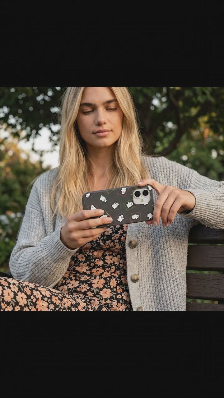 Black Ghost Stamps iPhone 17 Case - Product video demonstration