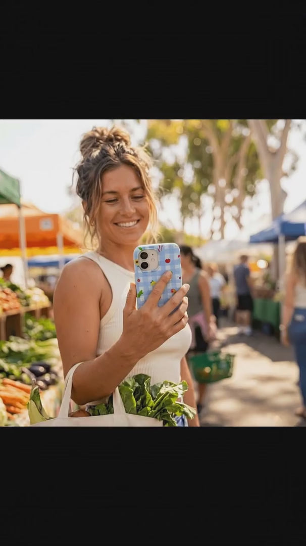 Powder Blue Gingham Farmhouse iPhone 15 Case - Product video demonstration