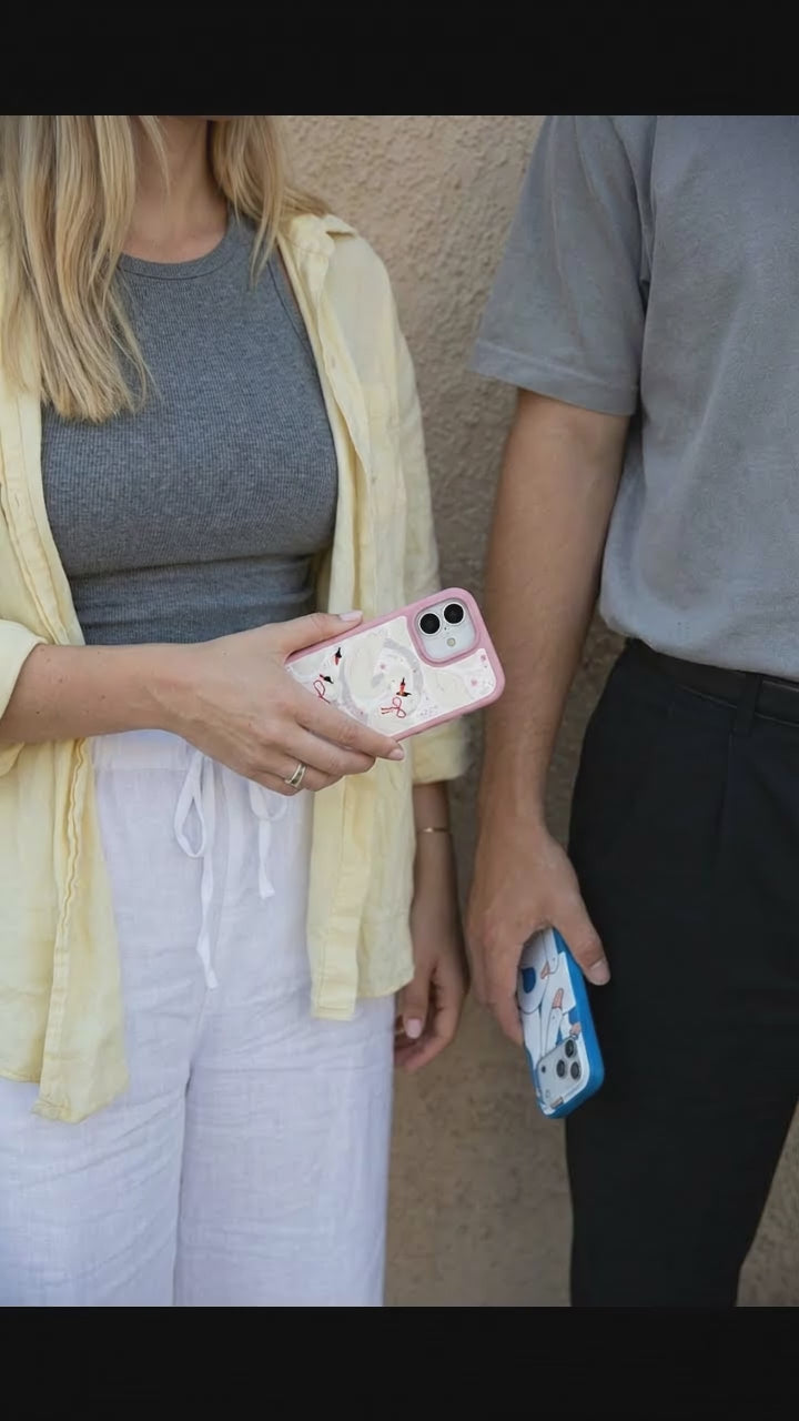 Clear Swan Garden iPhone 17 Case With Petal Pink Ridge (MagSafe included) - Product video demonstration