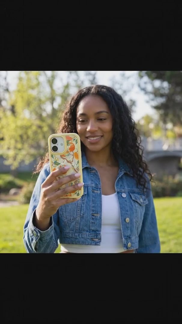 Clear Citrus Blooms iPhone 17 Pro Case With Sunbeam Ridge (MagSafe included) - Product video demonstration