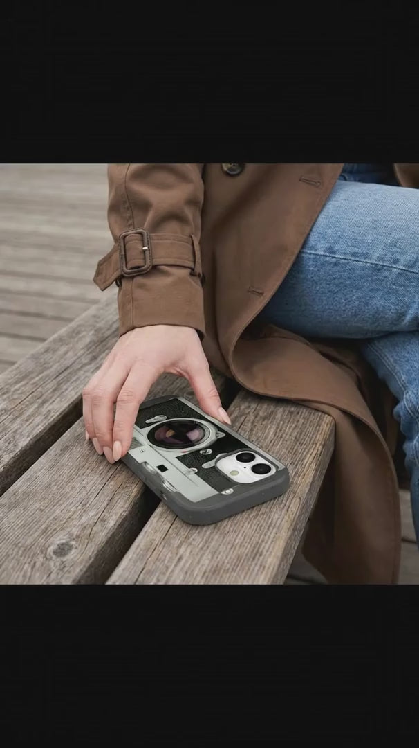 Black Vintage Camera iPhone 15 Case - Product video demonstration