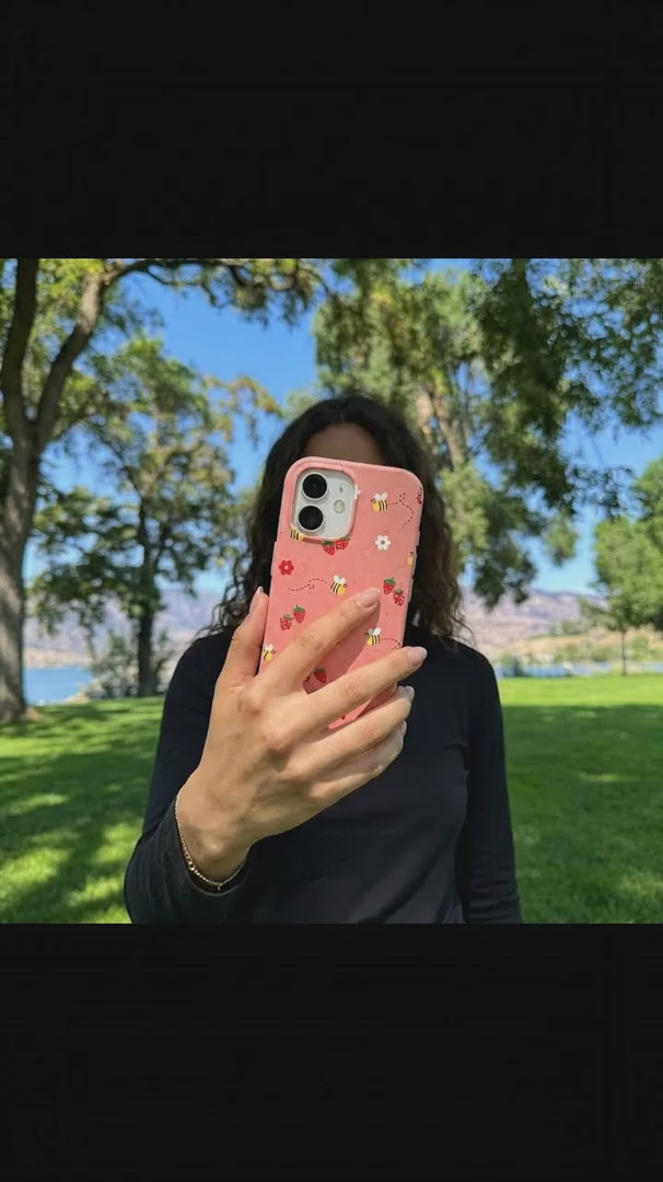 Bubblegum Pink Bees n Berries iPhone 15 Pro Case - Product video demonstration