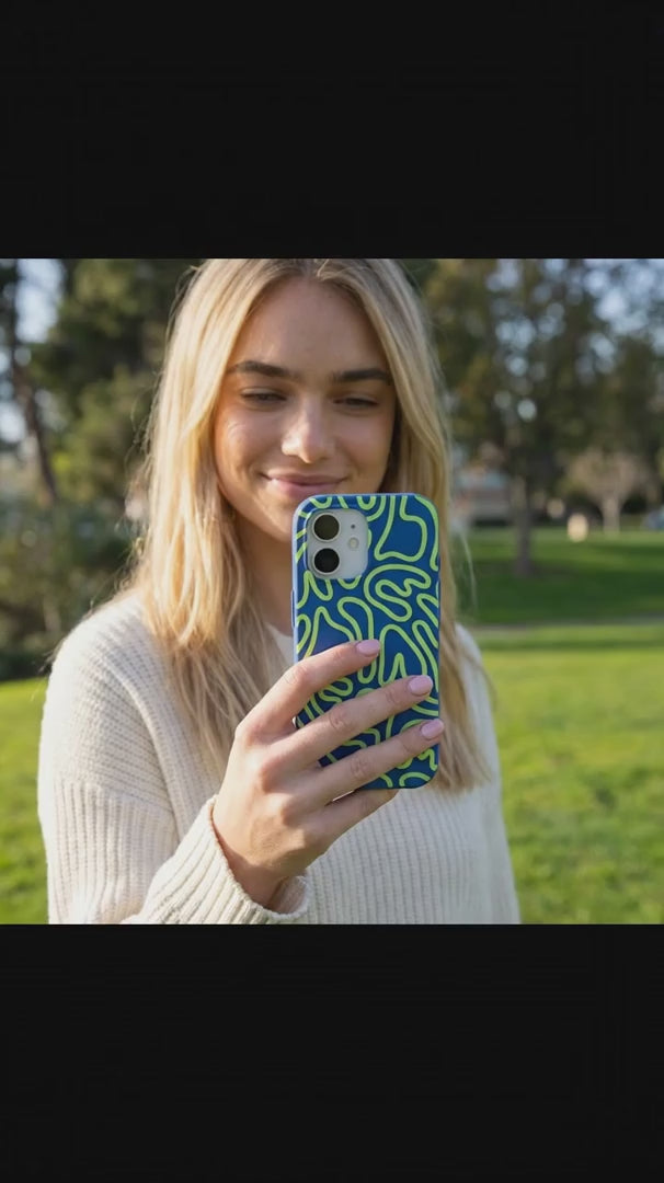 Electric Blue Dizzy Dreams iPhone 15 Pro Case - Product video demonstration