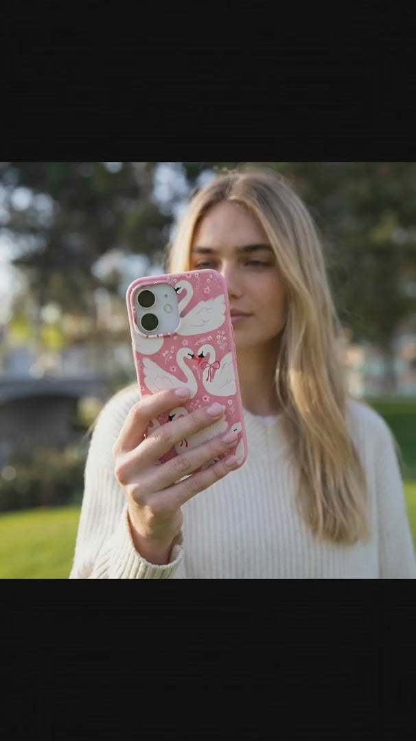 Bubblegum Pink Swan Garden iPhone 16 Case - Product video demonstration