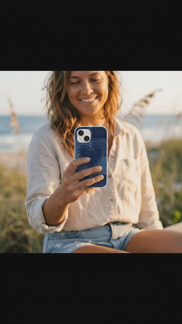 Powder Blue Denim Heart iPhone 15 Pro Case - Product video demonstration